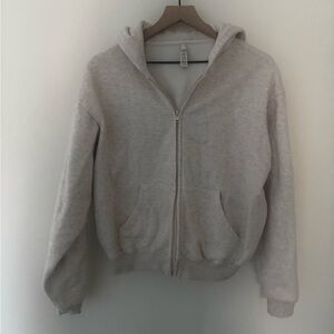 SKIMS Cotton Fleece Zip-Up Hoodie in Oatmeal Heather